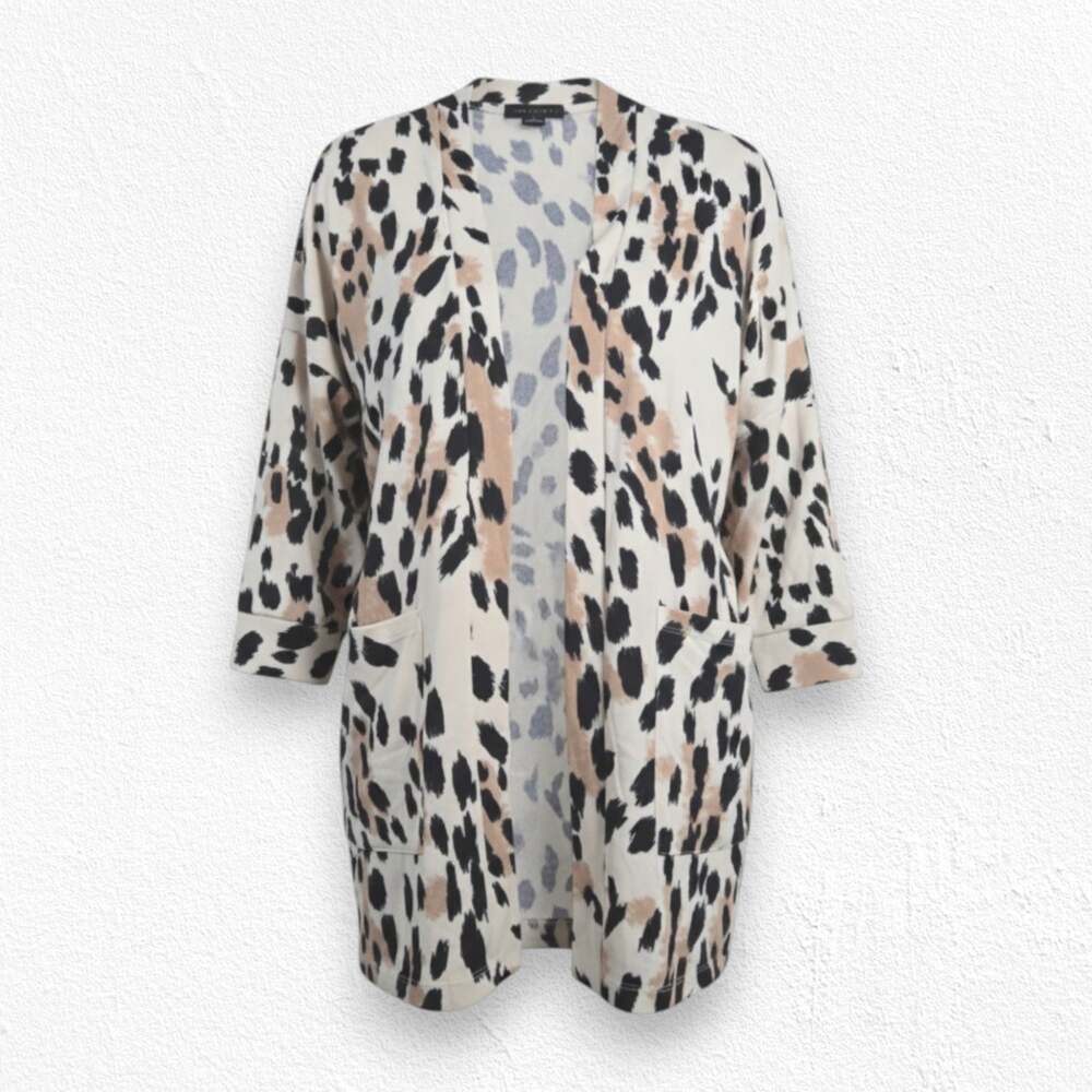 Sanctuary Leopard Print Open Front Lightweight Stretchy Duster Cardigan Size 1X